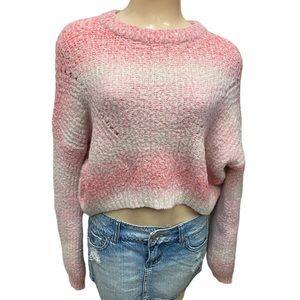 Wild Fable Womens Sweater Medium‎ Pink White Striped Fuzzy Knit Pullover Crop